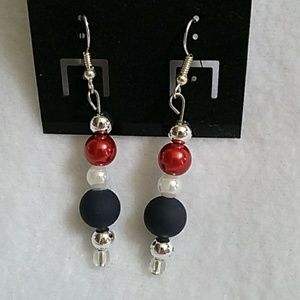 Red, white, and Blue beaded hook earrings